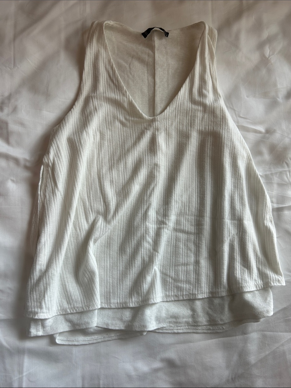 Classic White Ribbed V-Neck Tank — Women